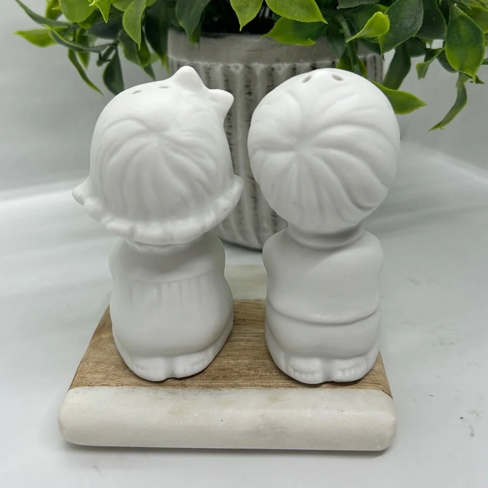 Vintage Salt Pepper Shakers White Kitchen Christian Decor Vtg Art Ceramic Craft